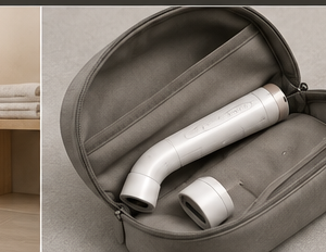 The device packed into its travel pouch.